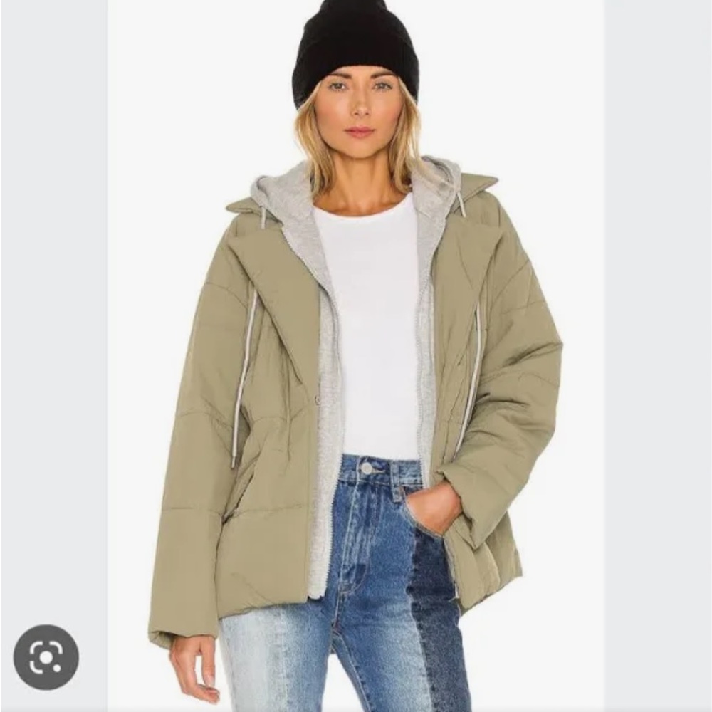 Blank NYC Olive Green Puffer Jacket with Heather Gray Lining